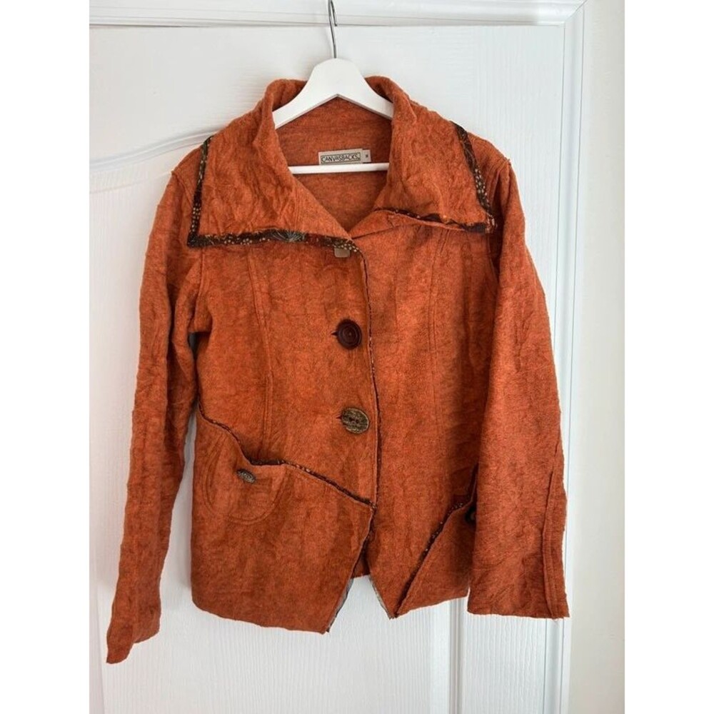 Vintage Canvasbacks Art To Wear Jacket Vest M Orange Whimsigoth Goblincore Artsy
